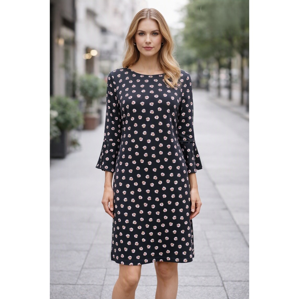 Tommy Hilfiger Mini Dress Womens Size 2 Black Floral Bell Sleeve Career Casual